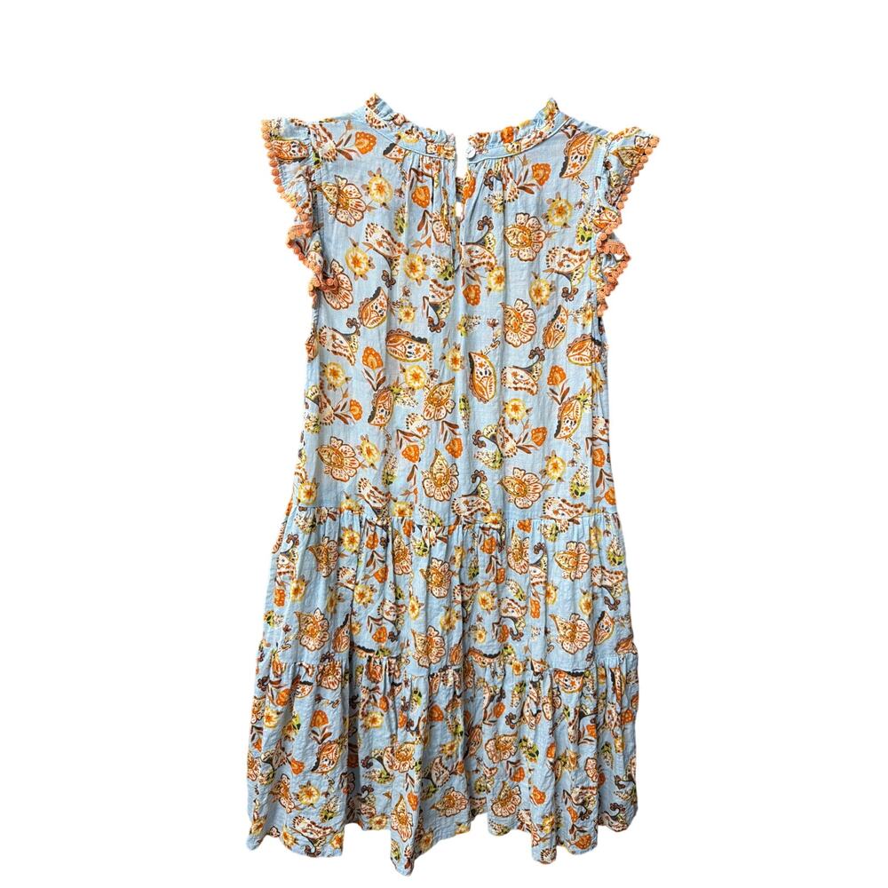 THML Floral Ruffle Mini Dress Blue Boho Tiered Cottagecore XS - Picture 4 of 6